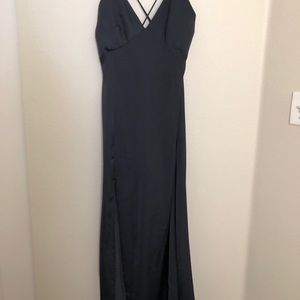 Satin gown with leg cut out